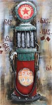 3D art Metaalschilderij - Antieke benzine "gasoline" pomp - handgeschilderd - 60 x 120 cm