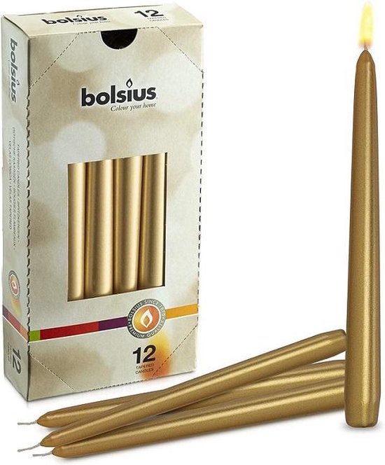 Bolsius Gotische kaarsen Goud 245/24 12 stuks - 1 pak - 12 Gouden kaarsen |  bol.com