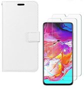 hoesje Geschikt voor: Samsung Galaxy A70 / A70 Portemonnee Wit met 2 stuks Glas Screen protector