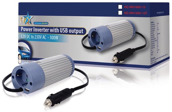 HQ INV100U-12 Omvormer 12V>230V 100W met USB