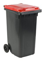 Afvalcontainer 240 liter grijs met rood deksel