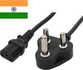 Apparaatsnoer met rechte C13 plug en haakse type D stekker (India) - 3x 1,00mm / zwart - 5 meter
