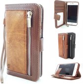 Samsung S7 SM-G930 Bruine Wallet / Book Case / Boekhoesje/ Telefoonhoesje / Hoesje met pasjesflip en rits voor kleingeld