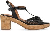 No Stress - Dames - Zwarte sandalen met hak en kurkzool - Maat 38