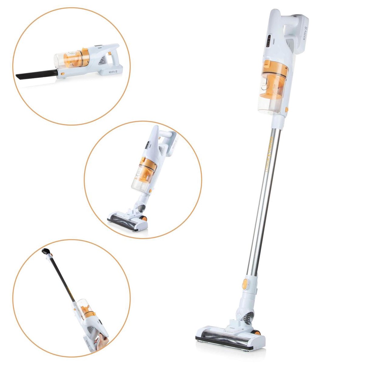 Primo PR500SV 3-in-1 Stofzuiger - Steelstofzuiger, Handstofzuiger & Kruimeldief - Wit/Peach