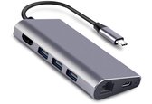 DrPhone 8 in 1 - Thunderbolt 3 - USB 3.1 Multi HUB – 3x USB 3.0 – HDMI 4K – SD Kaart + Micro SD – Gigabit Ethernet – Type C Male & Female – Converter – Adapter – Grijs