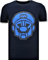 Heren T shirts met Print  - Mario Neon Opdruk  - Blauw