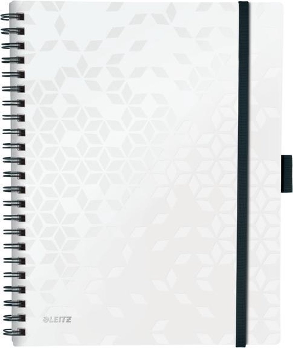 Leitz WOW Be Mobile Spiraalgebonden Notitieboek met Kunststof Kaft - 80 A4 Vel - Gelijnd - met Geïntegreerde 3-klepsmap - FSC Gecertificeerd - Wit