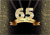 Verjaardag - Versiering - Wanddoek - Banner van Polyester - 150cm (Breed) x 100cm (Hoog) - Vrouw / Man - 65 jaar - Happy Birthday - Goud