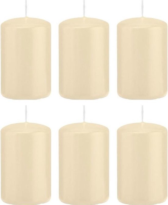 6x Cremewitte cilinderkaarsen/stompkaarsen 5 x 8 cm 18 branduren - Geurloze kaarsen - Woondecoraties