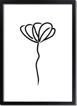 DesignClaud 'Bloem' zwart wit poster Line Art A4 + fotolijst wit (21x29,7cm)