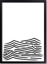 DesignClaud 'Water' zwart wit poster Line Art A2 + fotolijst wit (42x59,4cm)