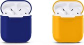 VOORJAARSACTIE Voordeelset 2 stuks Apple Airpods Siliconen - Case - Cover - Hoesje - Geschikt voor Apple Airpods 1 en 2 - Donker Blauw / Donker Geel