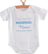 Baby Rompertje met tekst fijne eerste moederdag mama voor de beste mama korte mouw wit met licht blauw maat 74-80