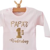Baby Rompertje met tekst roze meisje cadeau eerste vaderdag voor de allerliefste papa|  papa's eerste vaderdag | lange mouw | roze grijs| maat 74-80 bekendmaking zwangerschap aanst