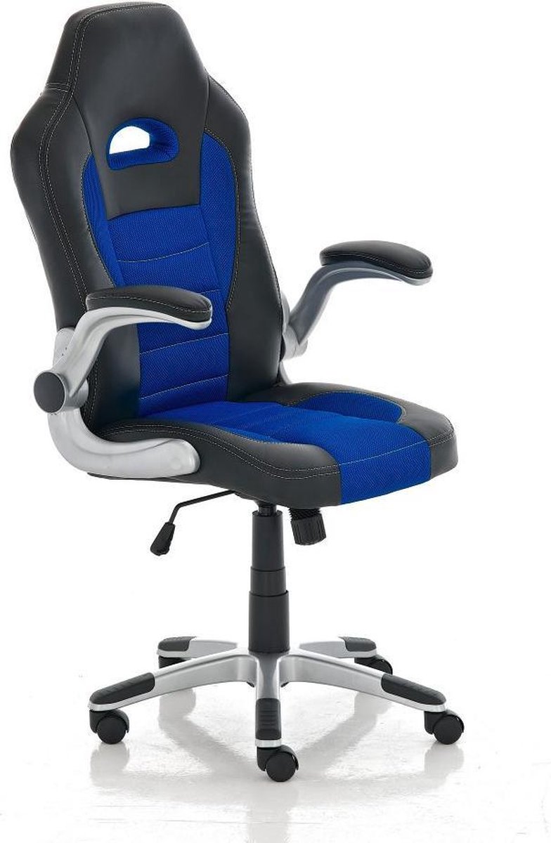 Bureaustoel - Game stoel - Modern - Armleuning - In hoogte verstelbaar - Kunstleer - Blauw/zwart - 60x66x128 cm