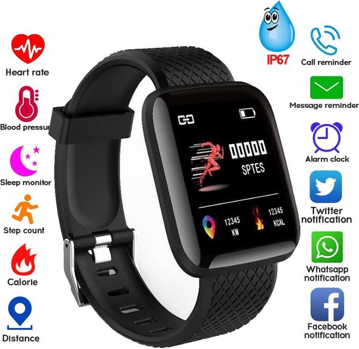 Editie Augment Kleverig Smart Armband Bloeddruk Meting Waterdicht Fitness Tracker Horloge  Hartslagmeter... | bol.com