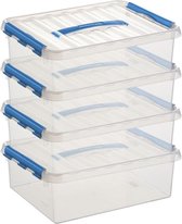 Sunware Q-Line opberg boxen/opbergdozen 10 liter 40 x 30 x 11 cm kunststof - A4 formaat opslagbox - Opbergbak kunststof transparant/blauw