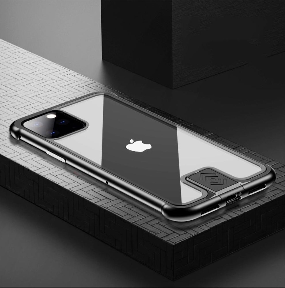 Stijlvolle cover met metalen frame voor iPhone 11 Pro Max 6.5 inch- Zwart