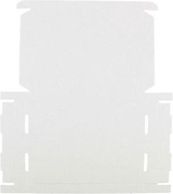 Platte, witte brievenbusdoos met vouwlijnen, klaar om te assembleren.