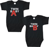 Kraamcadeau tweeling - Twin A - Twin B - Romper zwart - Maat 74/80 - Tweeling cadeau - Romper tweeling - Baby cadeau tweeling - Tweeling geboren