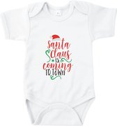 Go Mama® Baby Cadeau - Kerst cadeau - Rompertjes Baby met tekst - Santa Claus is coming to town - Katoen - Wit - Maat 62/68 - Korte mouw