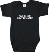 Rompertjes baby met tekst - Van de een komt de ander - Romper korte mouw zwart - Maat 62/68 - Kraam cadeau - Babygeschenk - Romper