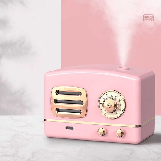 200ml ultrasone luchtbevochtiger | Retro Radio look | USB | geurverspreider | etherische olie | Aroma therapie | LED-kleurlicht | Roze