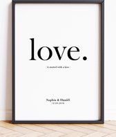 LOVE POSTER (40 x 50 cm) | Gepersonaliseerd met datum | Gepersonaliseerd met naam | Gepersonaliseerde trouwposter | Jubileum cadeau | Koppel cadeau | Relatie | Trouwen | Samenwonen | Quote