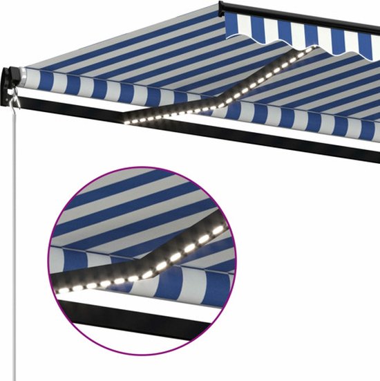 vidaXL Auvent extensible manuellement avec LED 600 x 350 cm Bleu et blanc