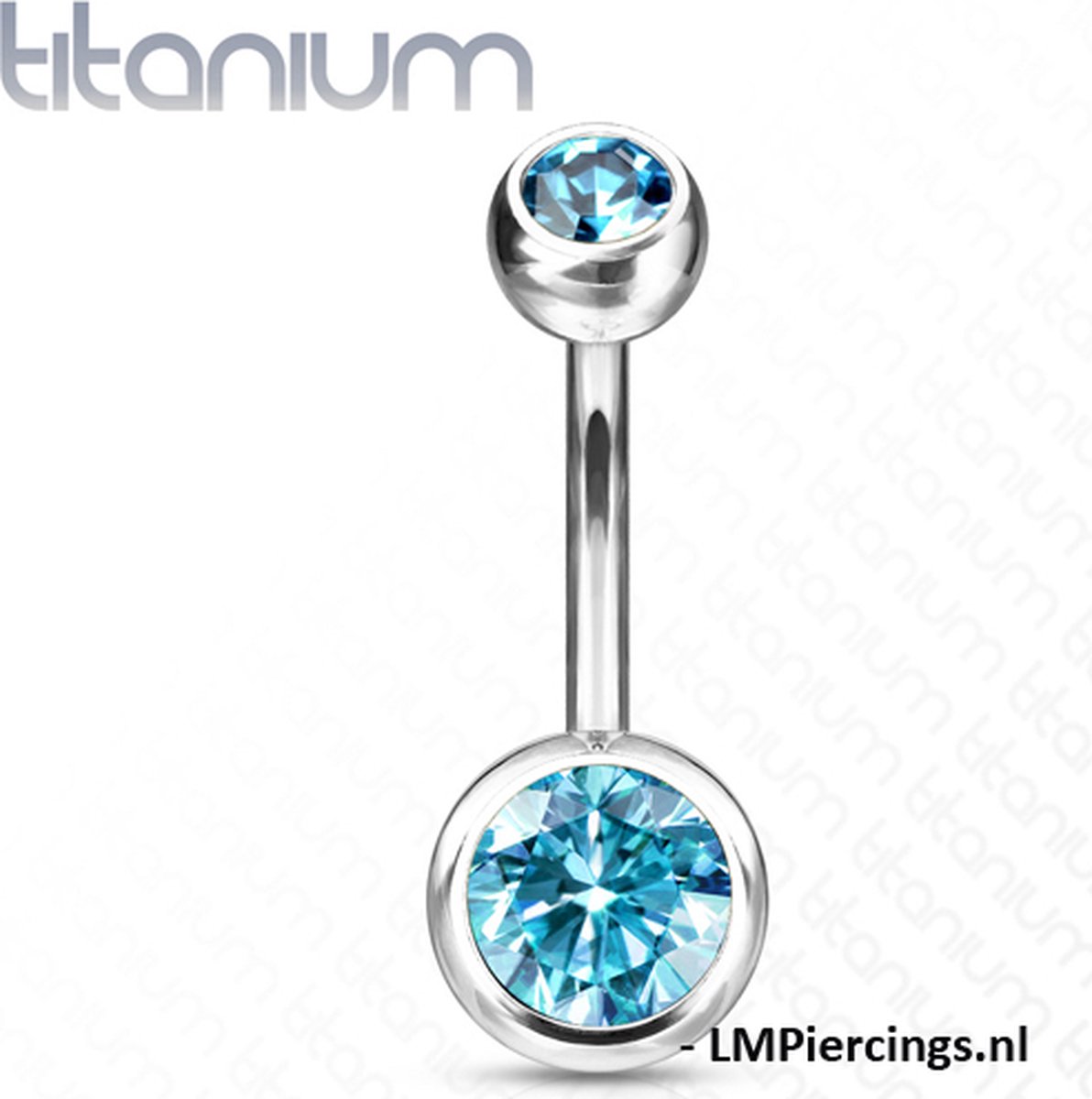 Piercing titanium steen 1.6x8x6 - zilver aqua - LMPiercings
