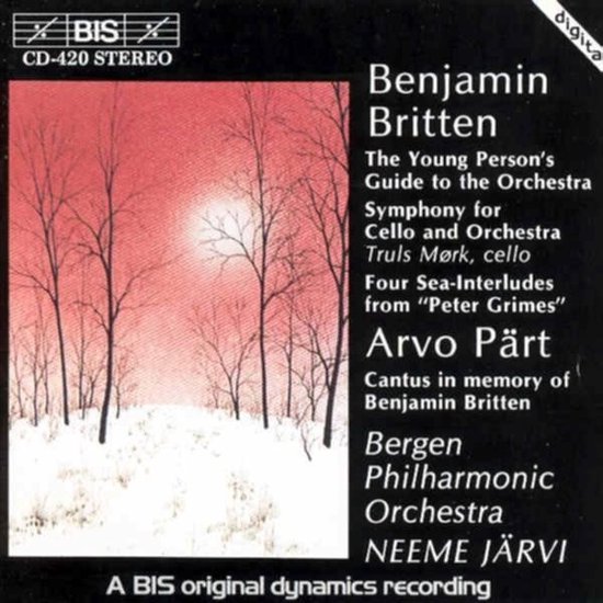 Albumhoes met winterlandschap en tekst over Benjamin Britten en Arvo Pärt.