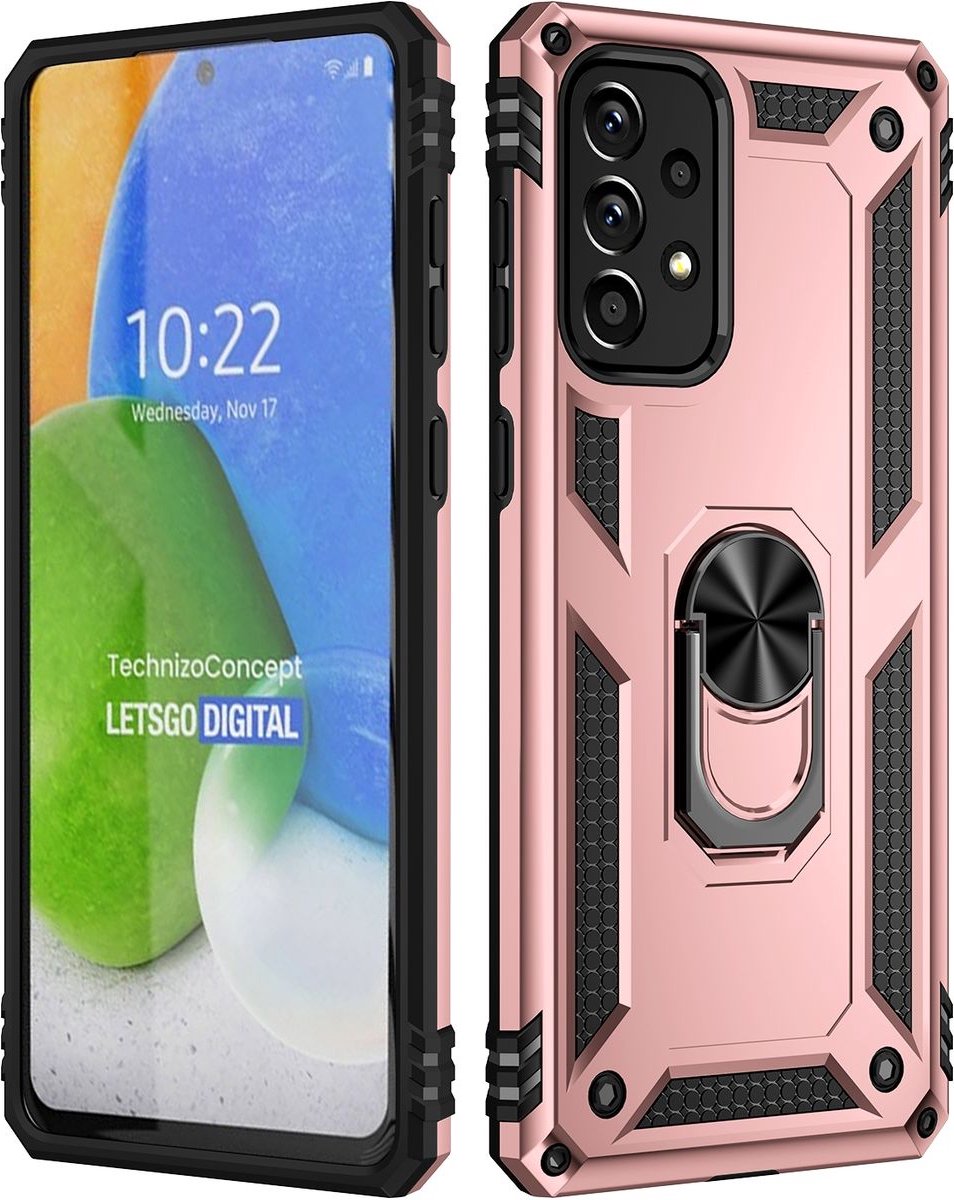 Mobigear Hoesje geschikt voor Samsung Galaxy A73 Telefoonhoesje Hardcase | Mobigear Armor Ring Backcover Shockproof met Ringhouder | Schokbestendig Galaxy A73 Telefoonhoesje | Anti Shock Proof - Roségoud