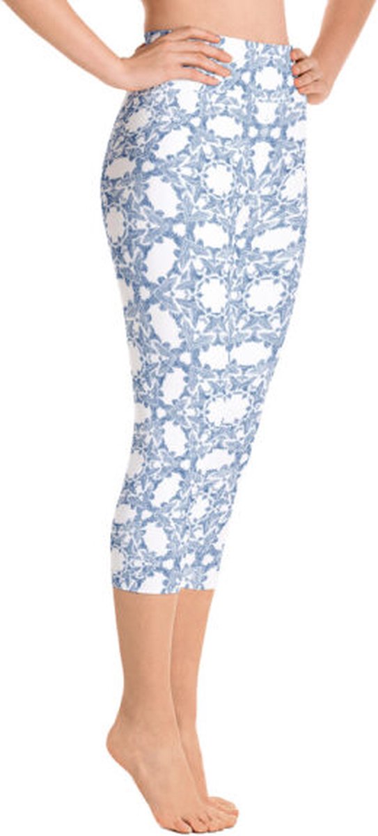 Sportlegging - Capri 3/4 - design Grace in Lace - High Waist - Dry Fit - High Performance - 4way stretch - unieke print - UPF 50+ - Hardloop - Yoga - Fitness - Dans - Pilates - Training - sportbroek - wit klassiekblauw - maat XS — afbeelding 4