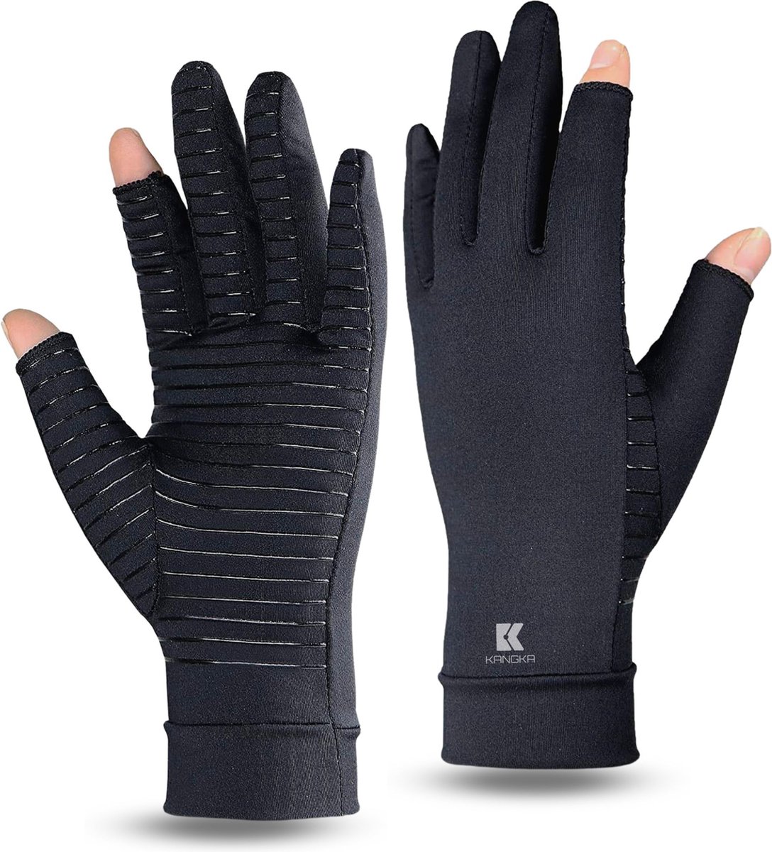 KANGKA Compressie Handschoenen met Half Vingertoppen en Antislip Maat M - Zwart