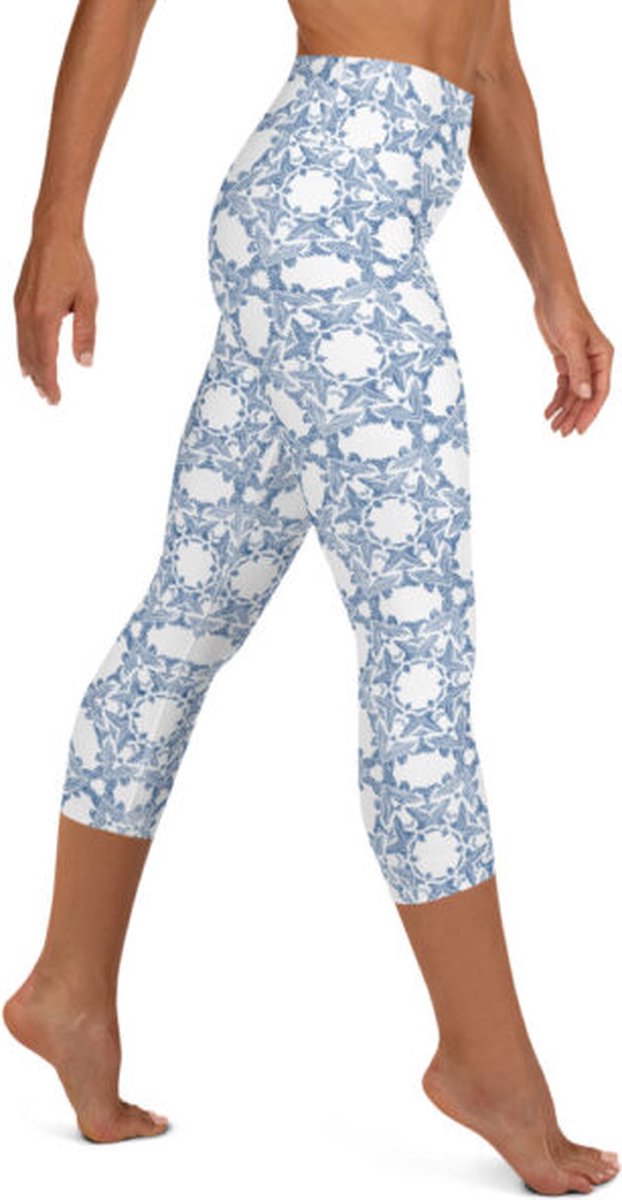 Sportlegging - Capri 3/4 - design Grace in Lace - High Waist - Dry Fit - High Performance - 4way stretch - unieke print - UPF 50+ - Hardloop - Yoga - Fitness - Dans - Pilates - Training - sportbroek - wit klassiekblauw - maat XS — afbeelding 5