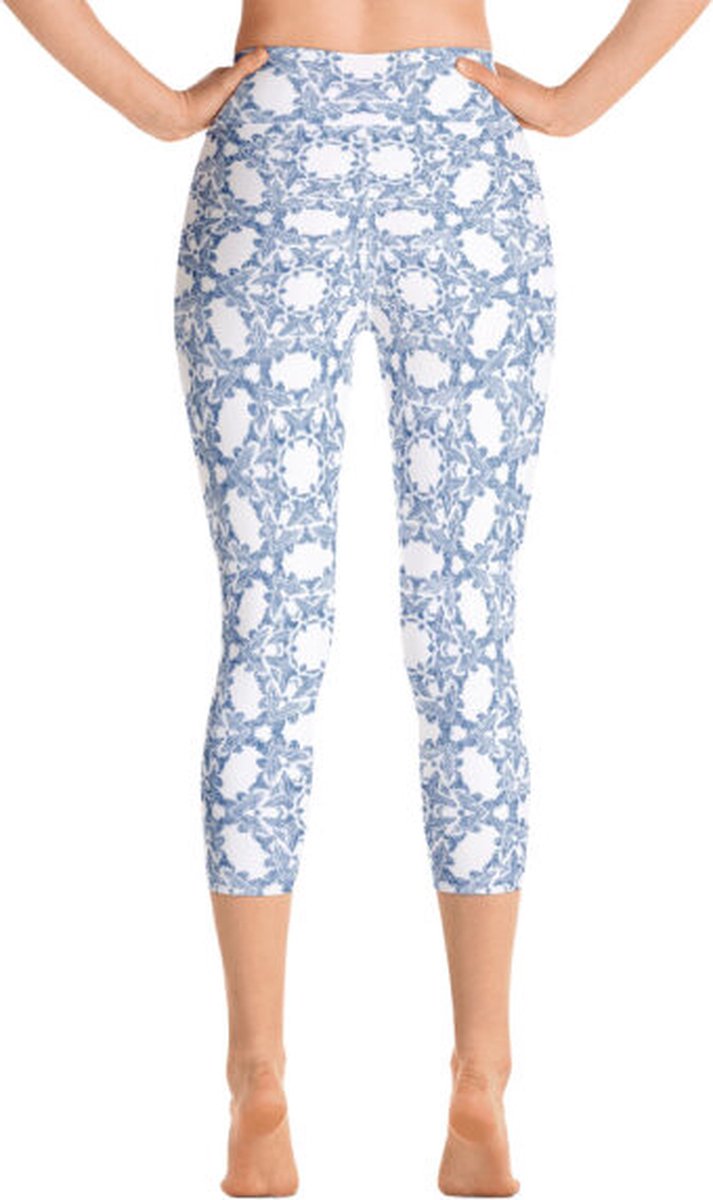 Sportlegging - Capri 3/4 - design Grace in Lace - High Waist - Dry Fit - High Performance - 4way stretch - unieke print - UPF 50+ - Hardloop - Yoga - Fitness - Dans - Pilates - Training - sportbroek - wit klassiekblauw - maat XS — afbeelding 3