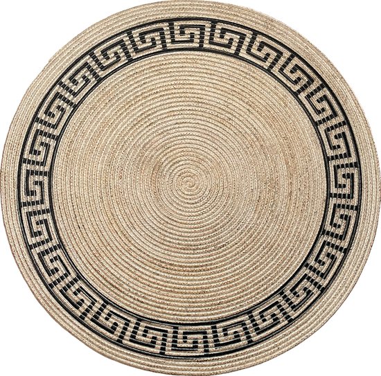 Rumba 3074- Rond 80cm Greece vloerkleed bohemien tapijt handgezaagde gerecycleerd katoen