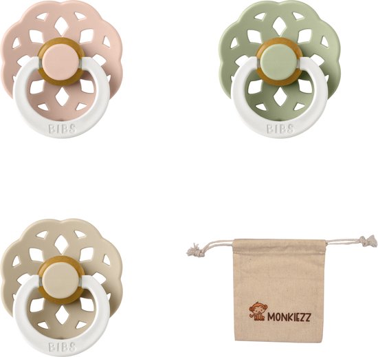 BIBS Boheme Fopspeen set Maat 2 618 maanden Set 3 stuks + MONKIEZZ