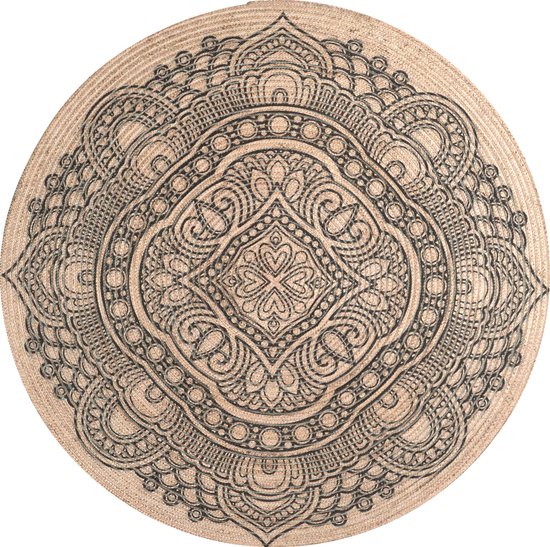 Rumba 3083- Rond 80cm Ornamental vloerkleed bohemien tapijt handgezaagde gerecycleerd katoen