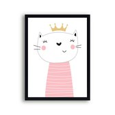 Poster lief poesje met kroontje koningin - roze / Dieren / Babykamer - Kinderkamer poster / 50x40cm