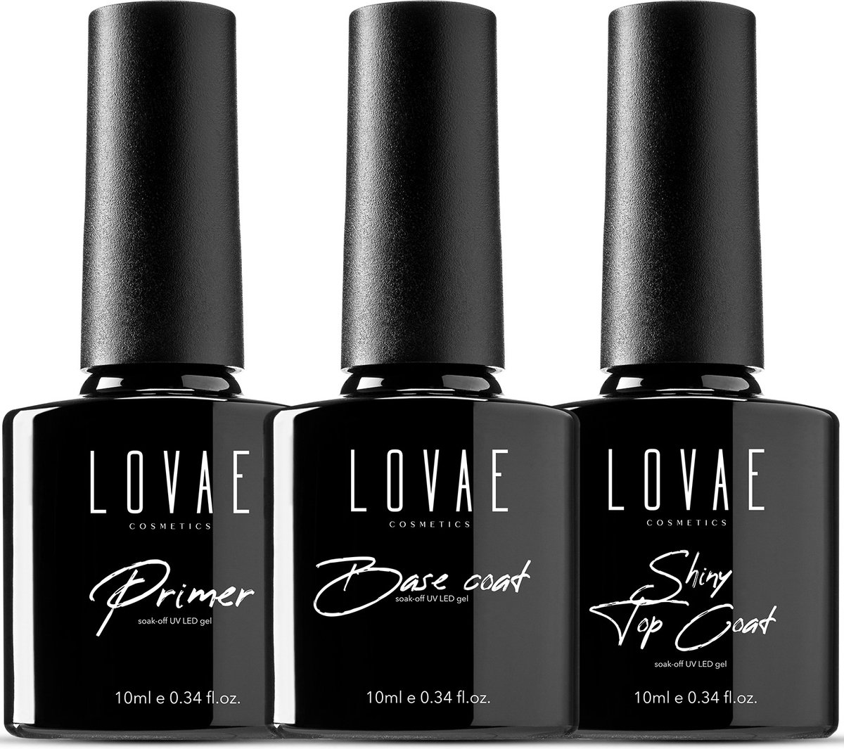 Lovae Cosmetics Gellak - Starterspakket - Base Coat - Primer - Shiny Top Coat - 10ML