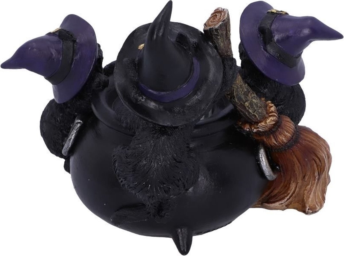 Photophore Chaudron Avec 3 Chats Noirs - Résine Peinte à La Main - Décoration Gothique, Halloween - 12,5 Cm