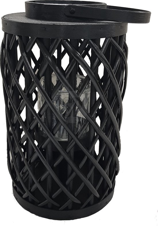 Bamboe - lantaarn - zwart - Lantaarn -windlicht - kaarsenstandaard - 40 cm hoog - tuin