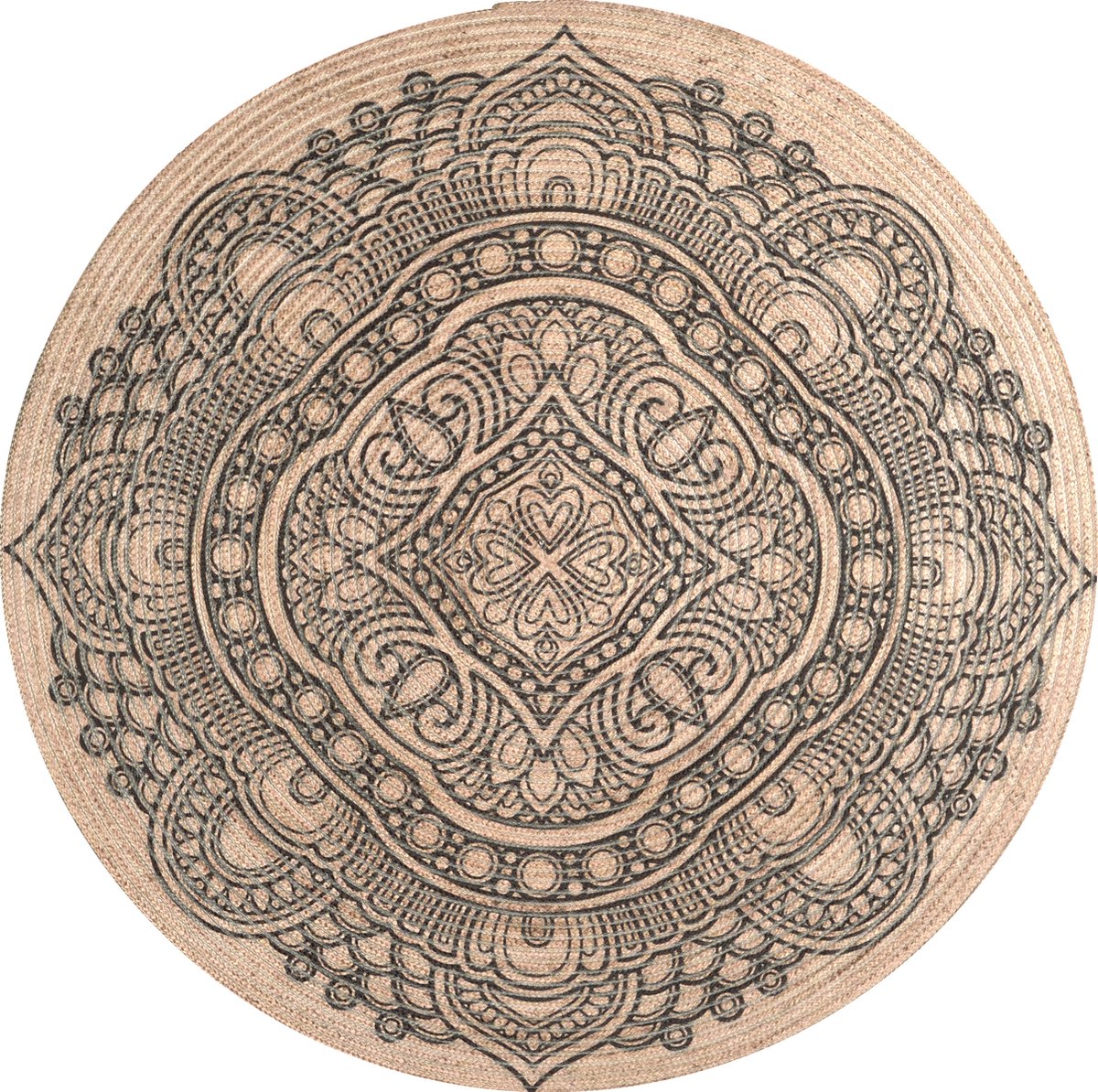 Rumba 3083- Rond 120cm Ornamental vloerkleed bohemien tapijt handgezaagde gerecycleerd katoen