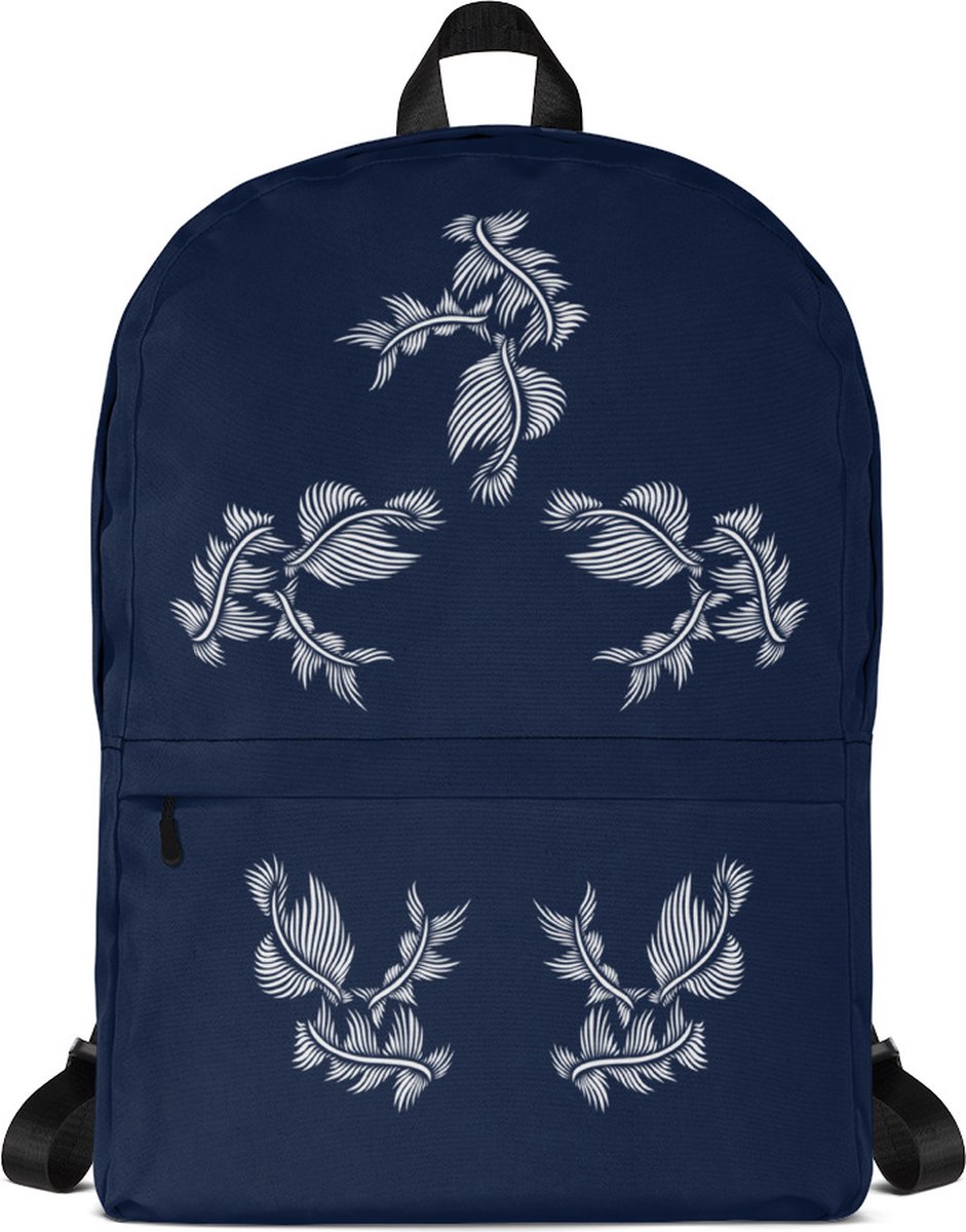 Rugzak met voorvak - design Lines 4 Peace - 15 inch Laptopvak - Unisex - waterafstotend - verborgen vak achter - 20L- marineblauw wit