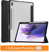 Luxe Case Hoes Geschikt Voor Samsung Galaxy Tab S8 Plus / S7 FE / S7 Plus Tablet - Auto Sleep/Wake Tablethoes Bookcase Cover met Standaard - Met Screen protector - Zwart