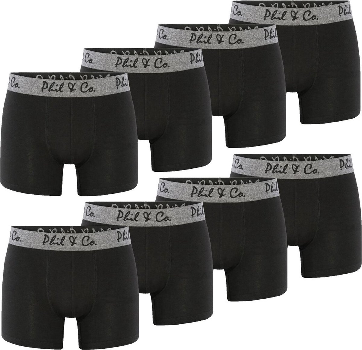 Phil & Co Zwarte Boxershorts Heren Multipack Zwart 8-Pack - Maat L | Onderbroek