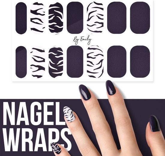 By Emily - Nagel wrap - Zebra | 14 stickers | Nail wrap | Nail art | Trendy | Design | Nagellakvrij | Eenvoudig | Nagel wrap | Nagel stickers | Folie | Zelfklevend | Sjablonen