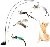 Jouets pour chat - Vogel de simulation - Jouets interactifs amusants pour chat - Canne à chat avec ventouse + 4 Vogels + une canne à chat GRATUIT